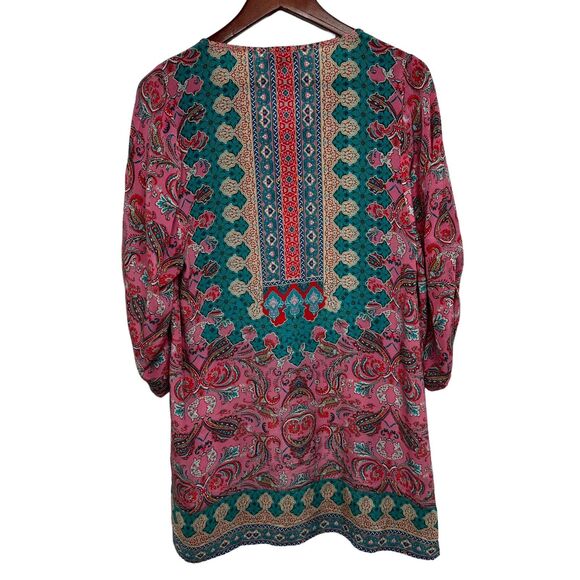 Anthropologie Tolani Silk Pink Geometric Tunic Dress Blouse Size Small Coastal - Picture 3 of 16